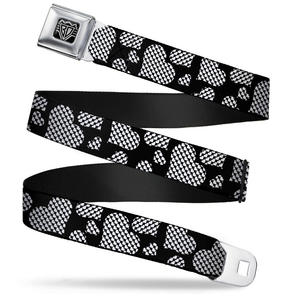 7337 Seatbelt Belt - Eighties Hearts Black/White - 1.0" Wide - 20-36 Inches